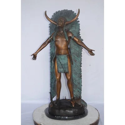 Indian With Plume Bronze Statue - Size: 22"L X 14"W X 38"H. | Wayfair North America