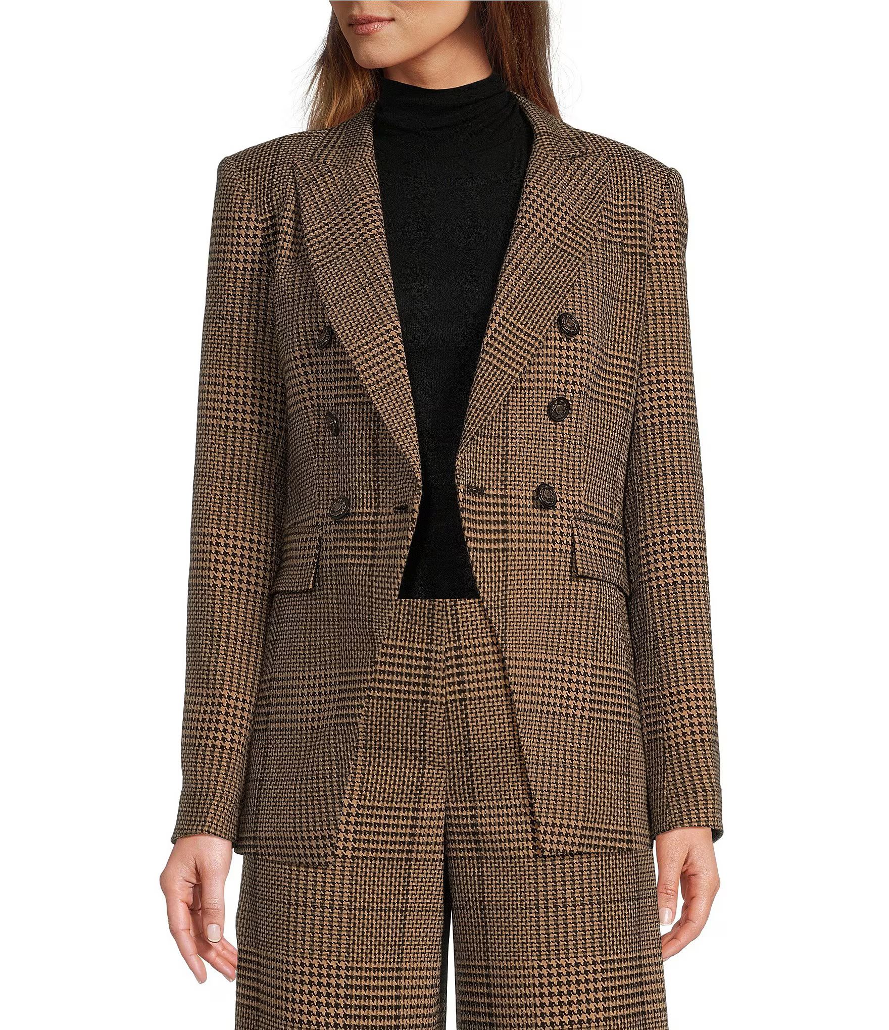 Aurora Houndstooth Notch Lapel Long Sleeve Button Front Coordinating Blazer | Dillard's