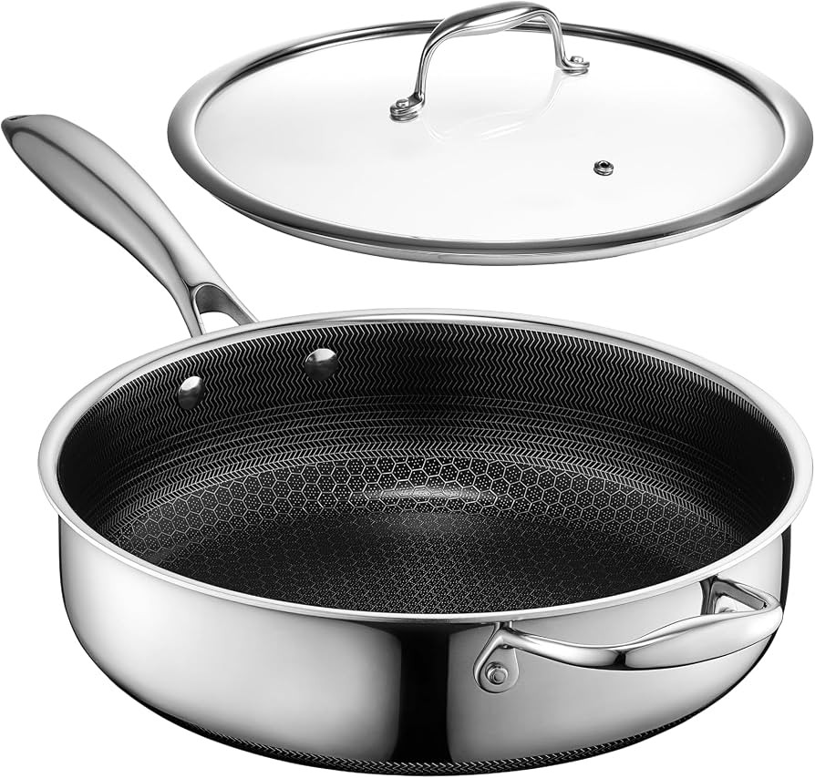 HexClad 3.3 Qt Hybrid Nonstick Deep Saut\u00e9 Frying Pan & Lid, Induction Ready | Amazon (US)