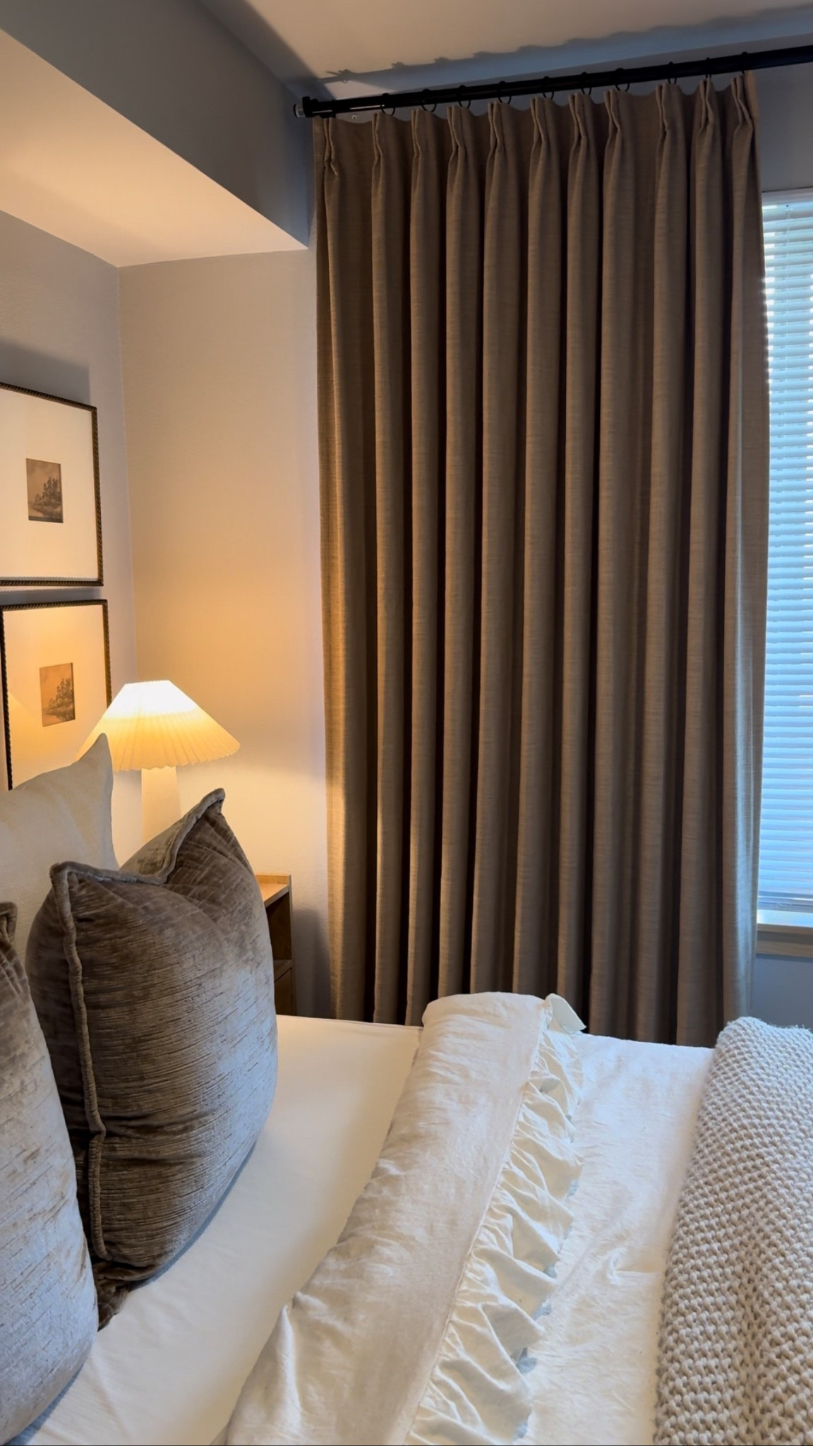 Two Pages curtain details:
Name: Liz Linen Drapes Pinch Pleated, Memory Trained in the color Grey Beige
Link below 🔗 ⬇️  #twopages #twopagescurtains #bedroomdecor

#LTKHome