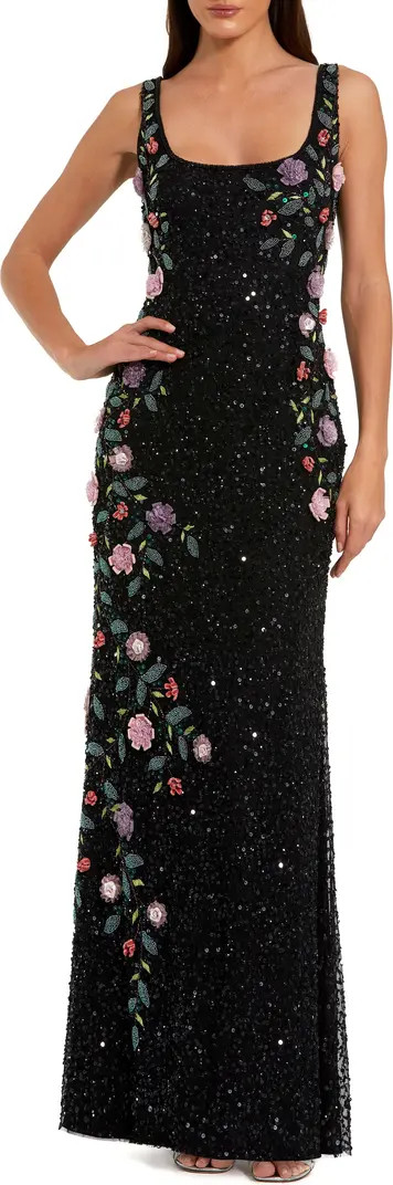 Embellished Mesh Gown with Scoop Neck and Floral Beading | Nordstrom