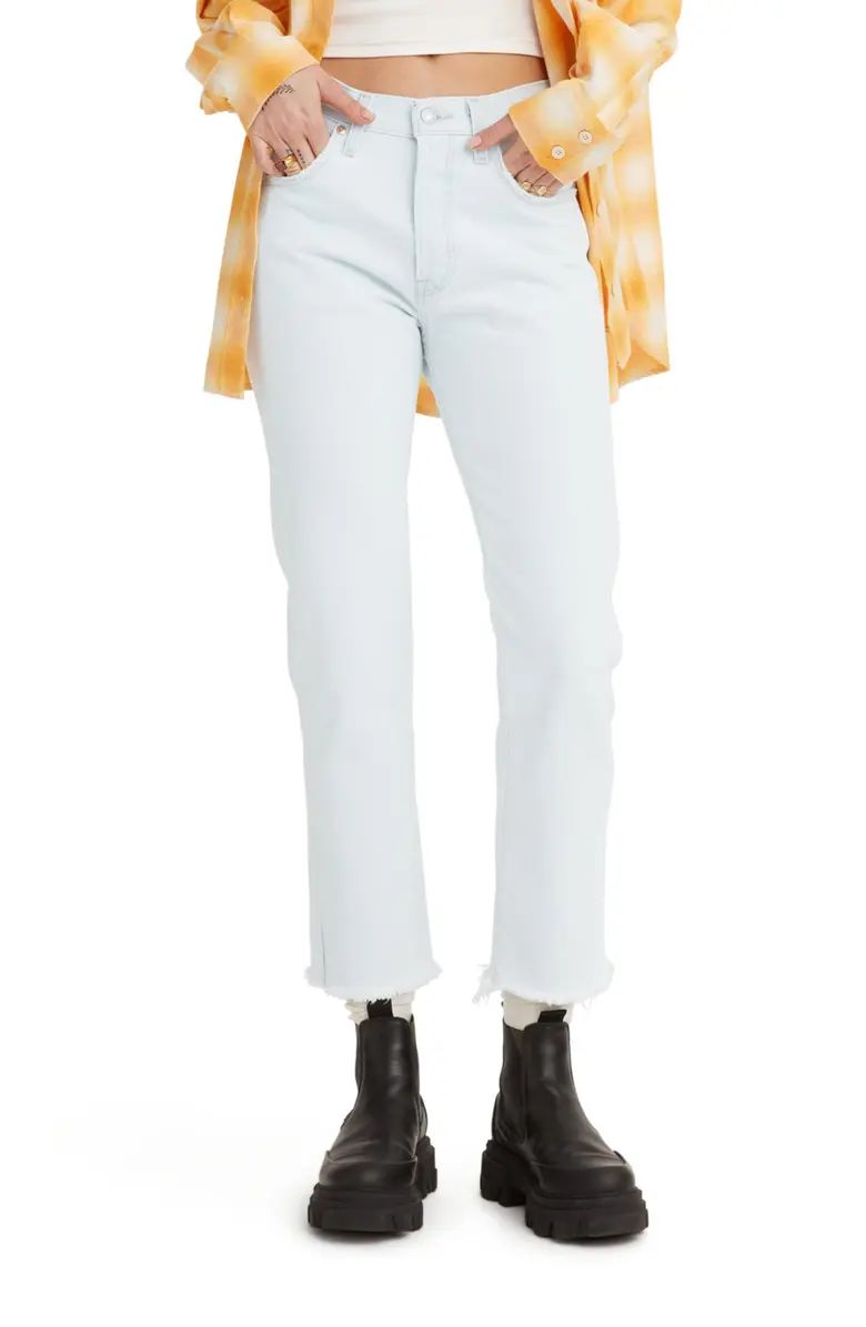 501® High Rise Raw Crop Straight Leg Jeans | Nordstrom