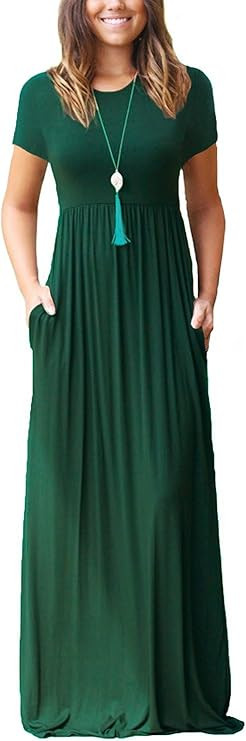 GRECERELLE Women's Short Sleeve Loose Plain Maxi Dresses Casual Long Dresses with Pockets | Amazon (US)