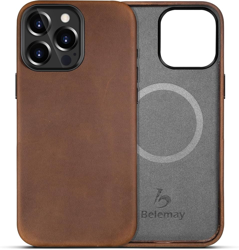 Belemay Compatible with iPhone 15 Pro Leather Case Magsafe - Top Grain Vintage Crazy Horse Leathe... | Amazon (US)
