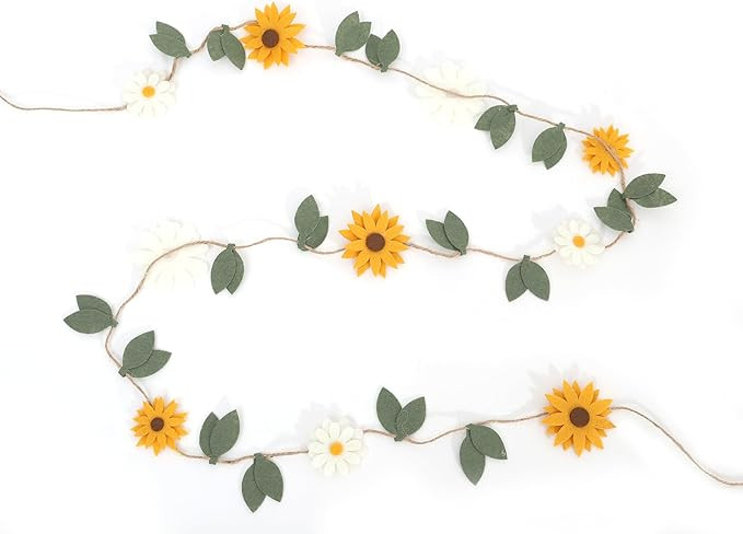 Felt Daisy Sunflower Garland - Flower Party Wall Hanging Decorations,Bohemian Daisy Sunflower Fel... | Amazon (US)