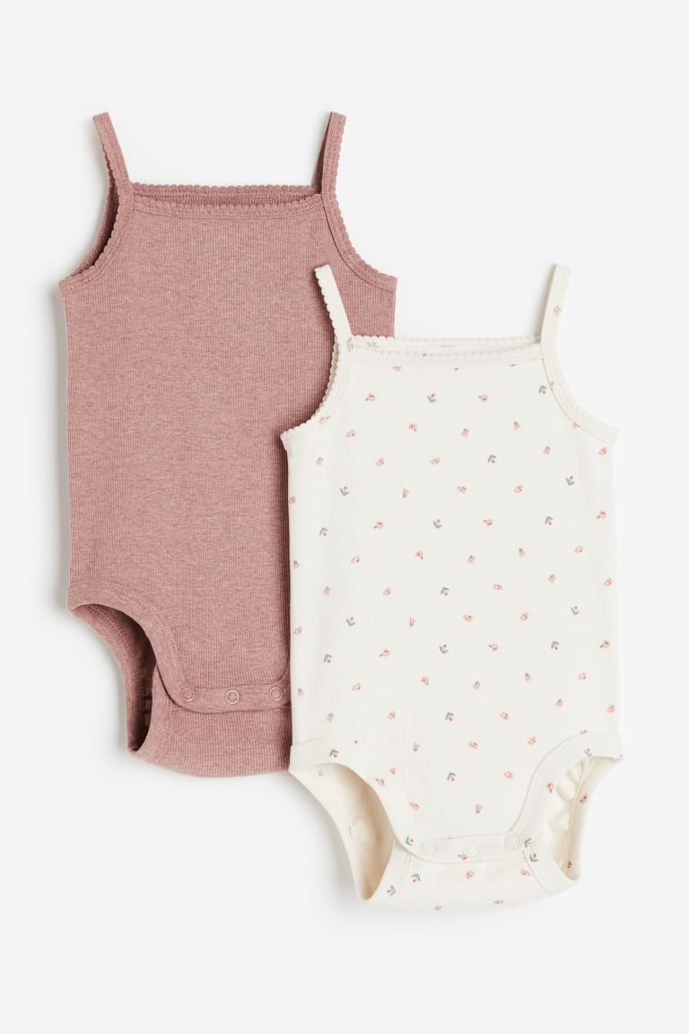 2-pack Ribbed Cotton Bodysuits - Dusty pink/floral - Kids | H&M US | H&M (US + CA)