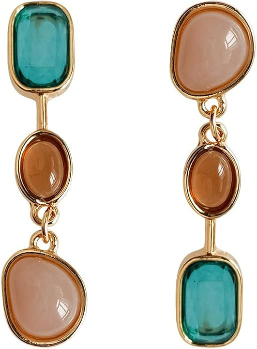 Bohemian Rhinestone Dangle Earrings Long Crystal Dangling Drop Earrings Asymmetry Statement Geome... | Amazon (US)