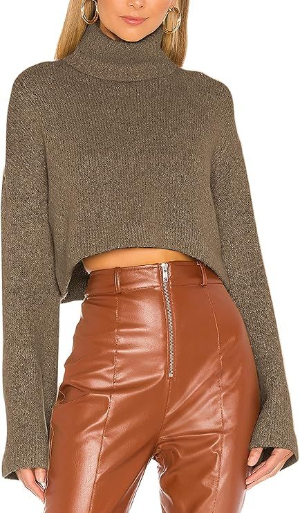 Jumppmile Women's Crop Sweater Turtleneck Long Sleeve Lightweight Fleece Cropped Pullover Sweater... | Amazon (US)