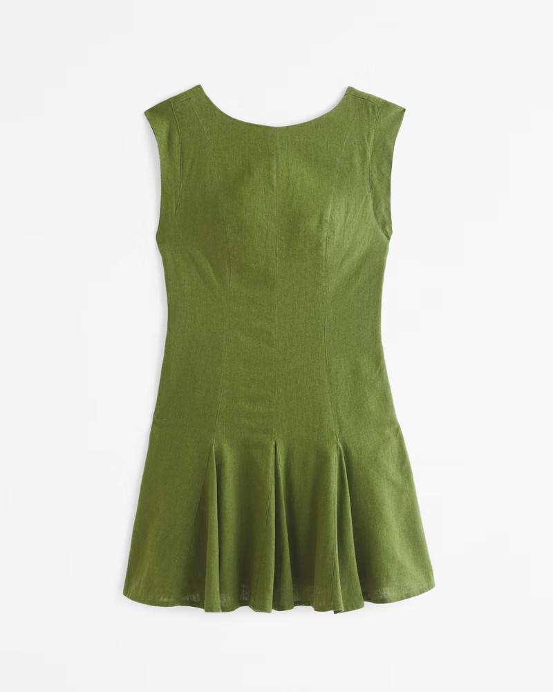 Linen-Blend Godet Mini Dress | Abercrombie & Fitch (US)
