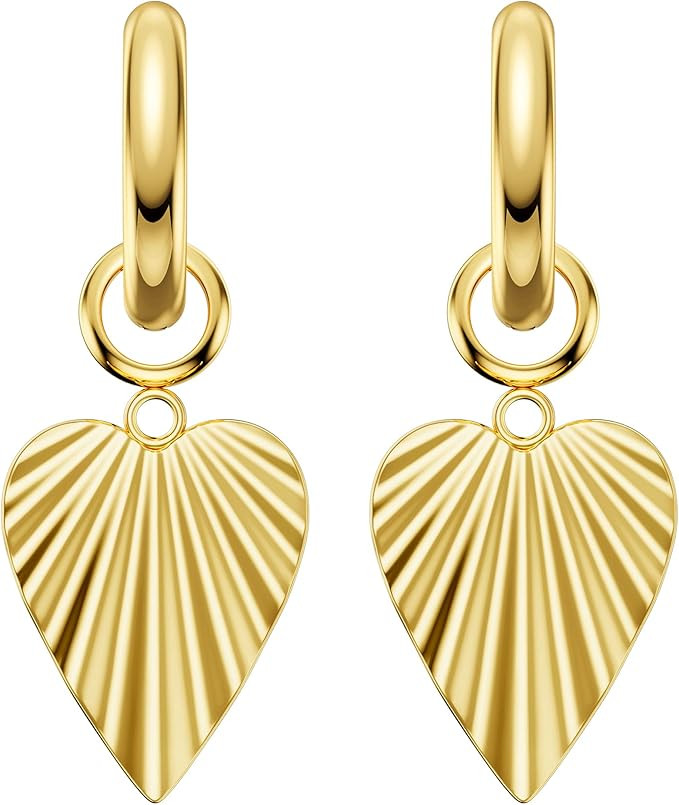 BUEMMR Thick 14K Gold Plated Heart Dangle Drop Earrings, Sparkling Dainty Earrings for Women Gift | Amazon (US)