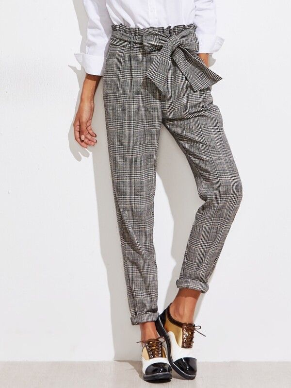 Frill Belted Waist Gingham Pants | SHEIN