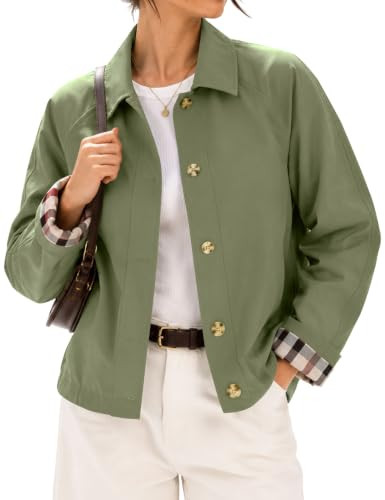 LOMON Womens Short Trench Jacket Plaid Lining Button Front Lightweight Classic Casual Outerwear w... | Amazon (US)