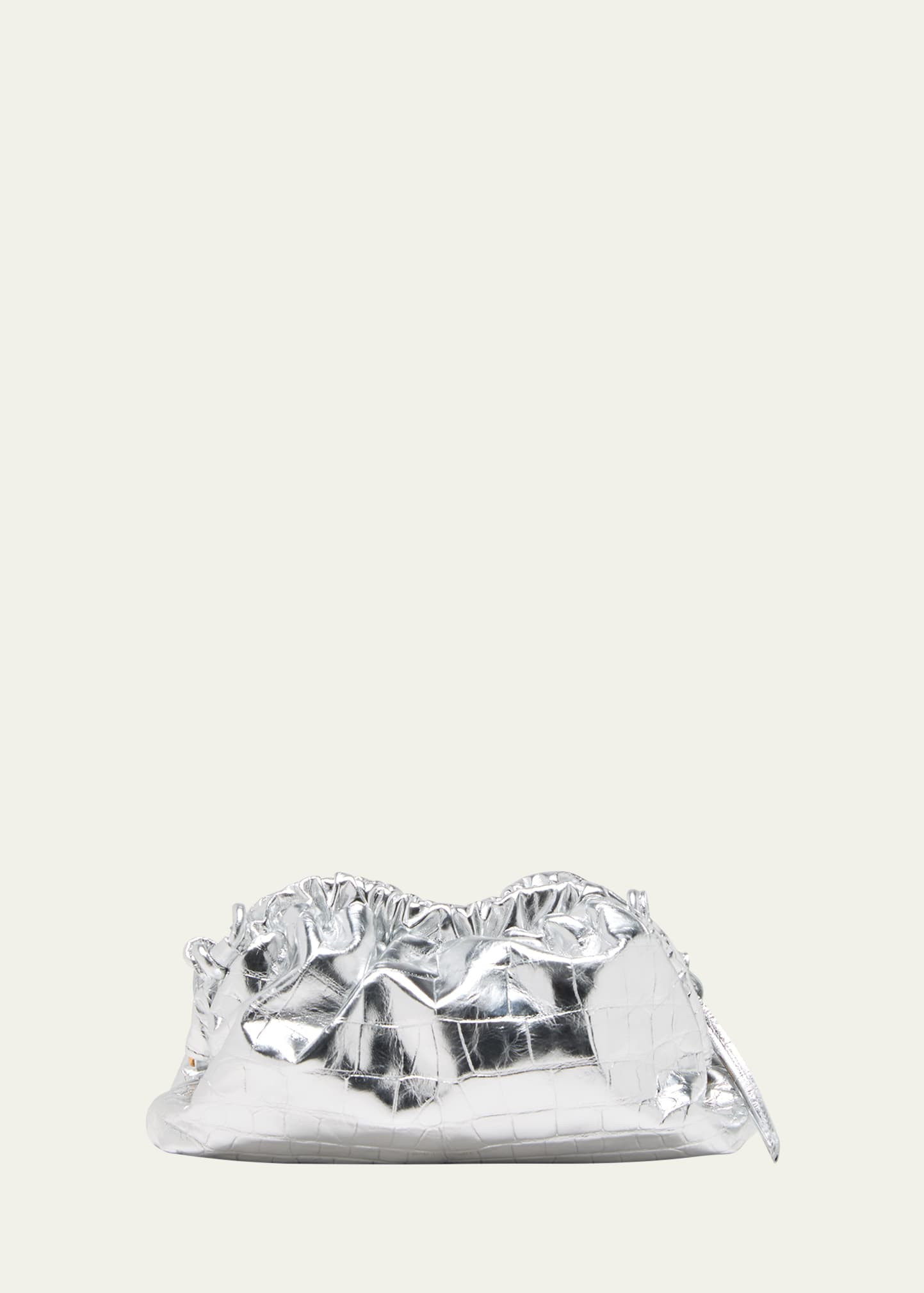 Mansur Gavriel Cloud Mini Metallic Croc-Embossed Clutch Bag | Bergdorf Goodman