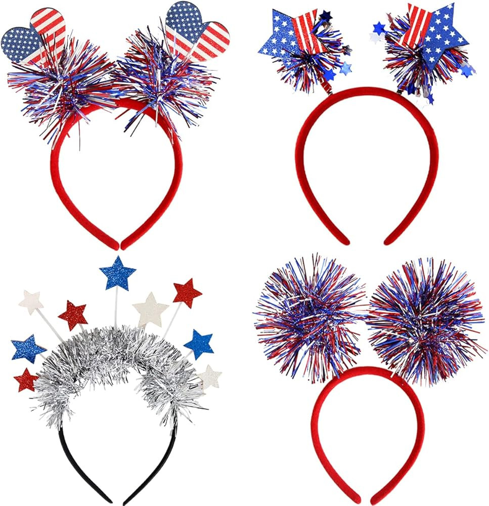 DIUEWOW 4PCS Patriotic Head Boppers Headband 4th of July Party Favors Star Love Heart Flashing De... | Amazon (US)