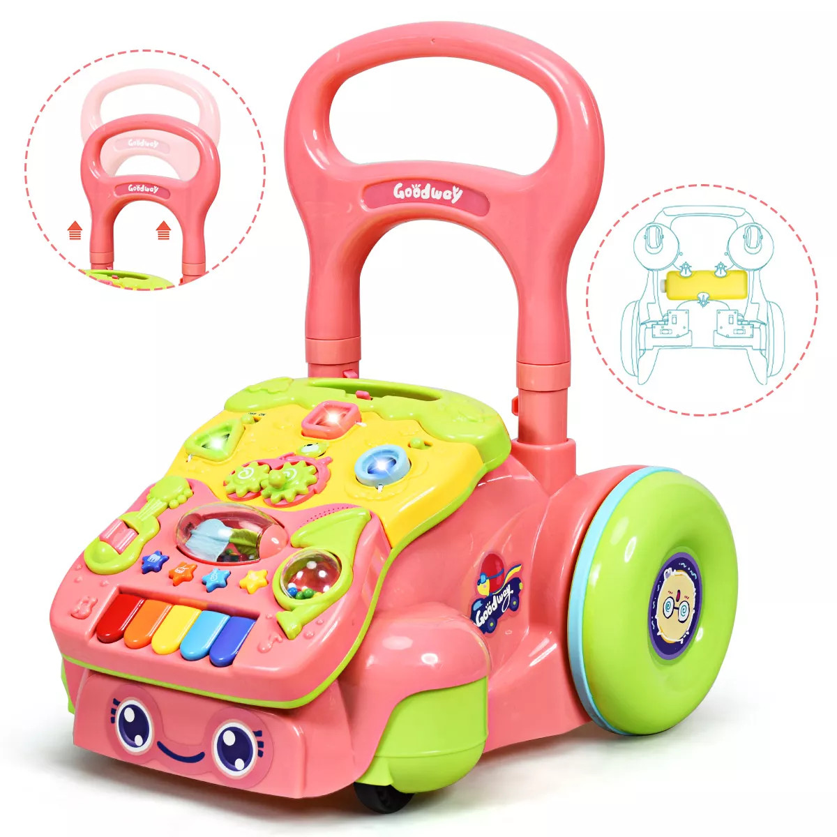 Costway Baby Sit-to-Stand Learning Walker Toddler Activity Musical Toy w/ LED Light PinkBlue | Target