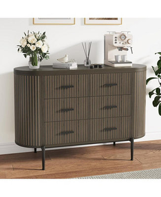 gaomon Fluted 6 Drawer Dresser for Bedroom, 59in Large Mid Century Modern Wooden Chest Dresser TV... | Macy's