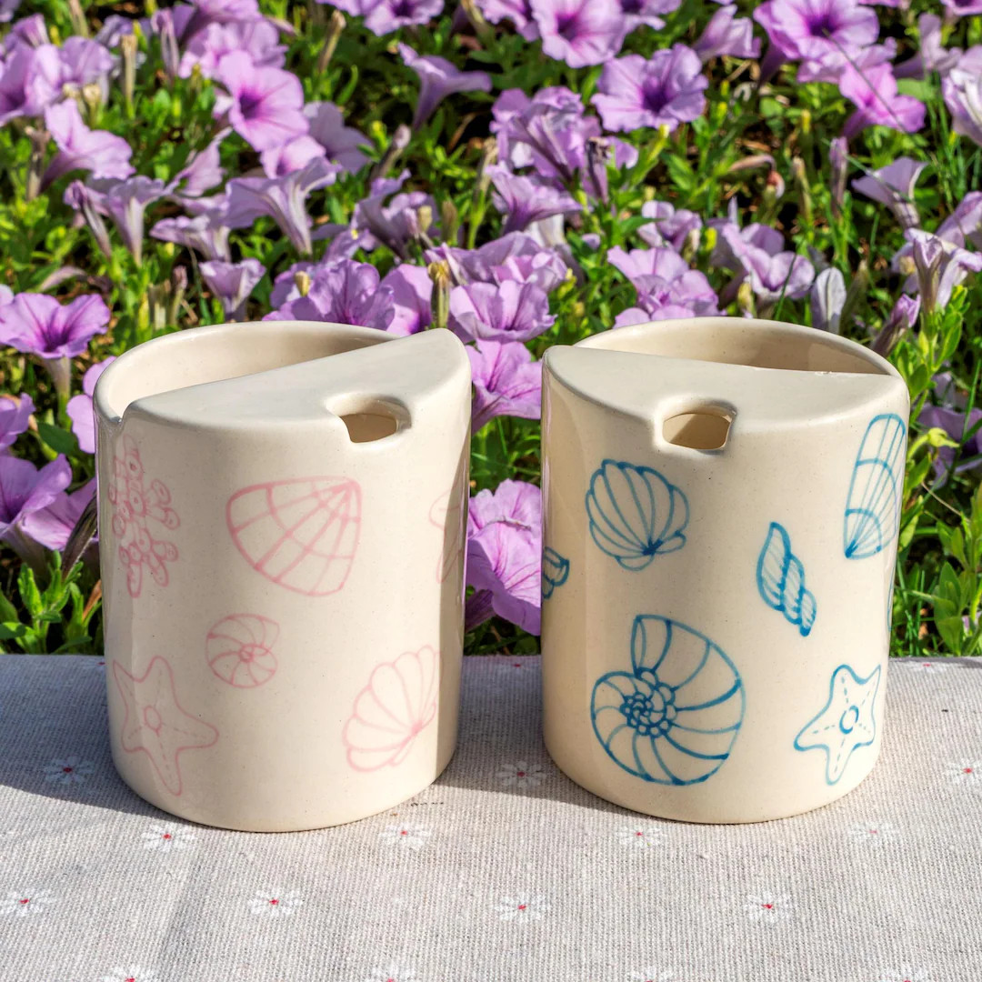 Sea Shells Travel Mug, Handmade Pottery Mug, To Go Ceramic Tumbler, Hand-painted Sip Mug, Coffee ... | Etsy (US)