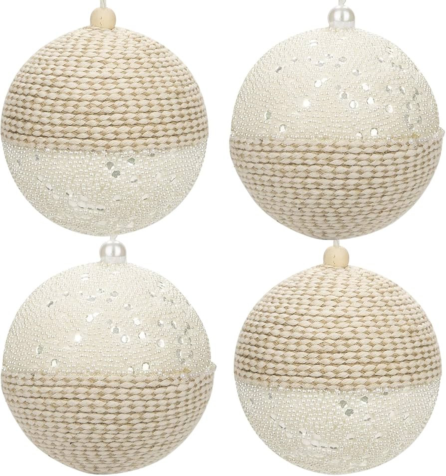 Briful 4.72'' Christmas Ball Ornaments Xmas Trees Decorations, 4PCS Small White Pearl and Texture... | Amazon (US)