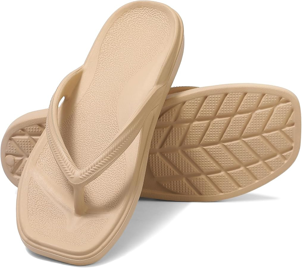 Flip Flops for Women with Arch Support - Square Toe Thong Sandals Comfortable Lightweight Summer ... | Amazon (US)
