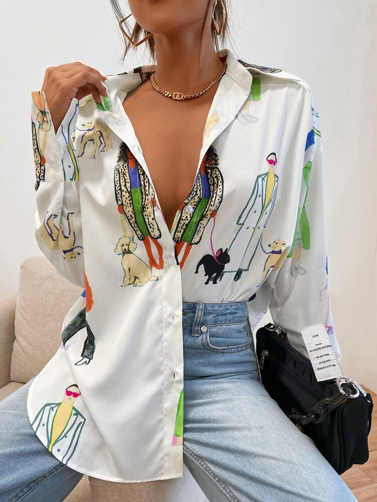 Figure Graphic Longline Blouse | SHEIN