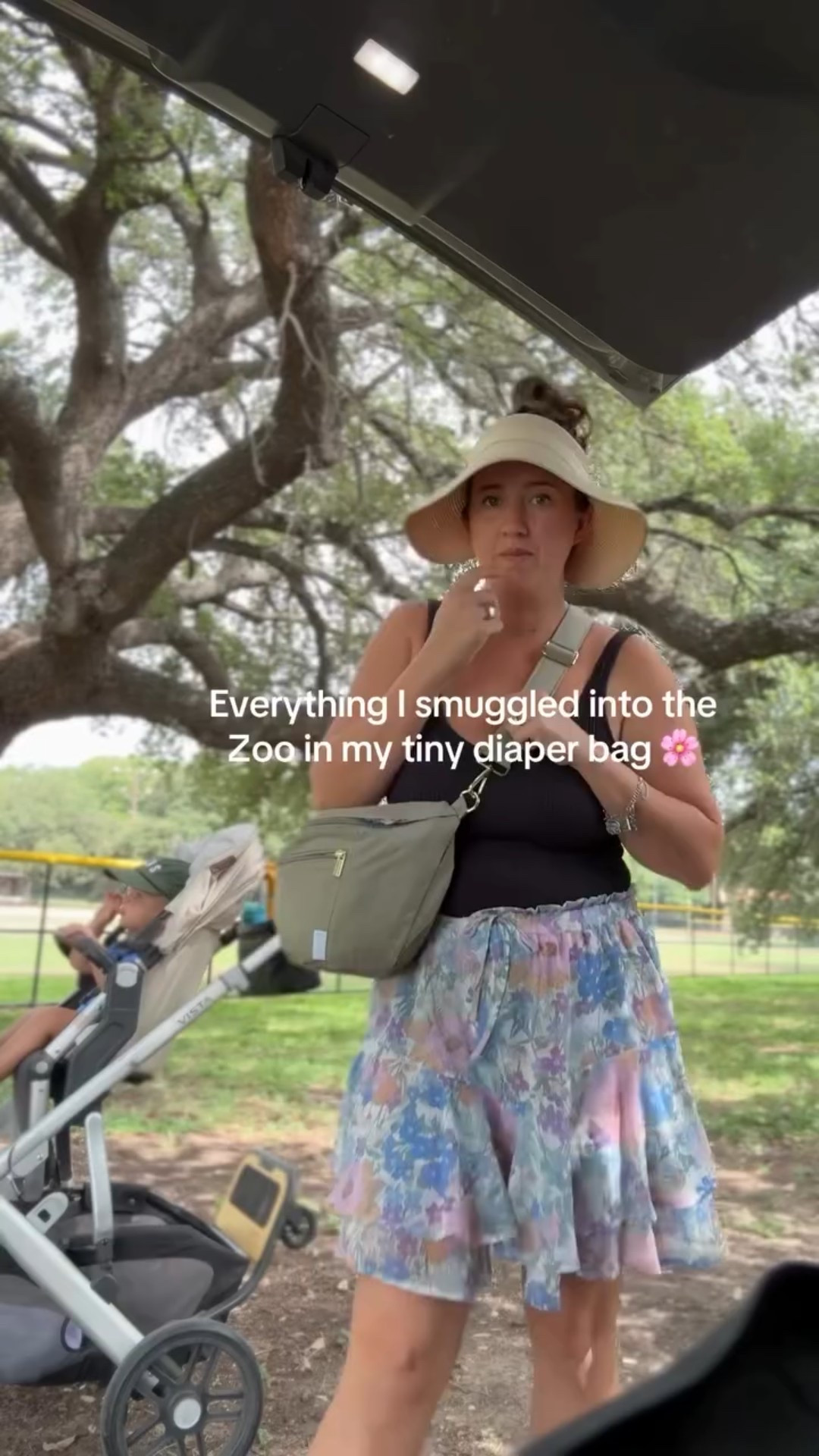 Everything I smuggled in my tiny diaper bag for a day at the zoo with my two toddlers 🦁 I love a good bag, especially one that I can be hands free with. The mini cooler bag inside this one is what sold me 😱 #diaperbag #mombag #momlife