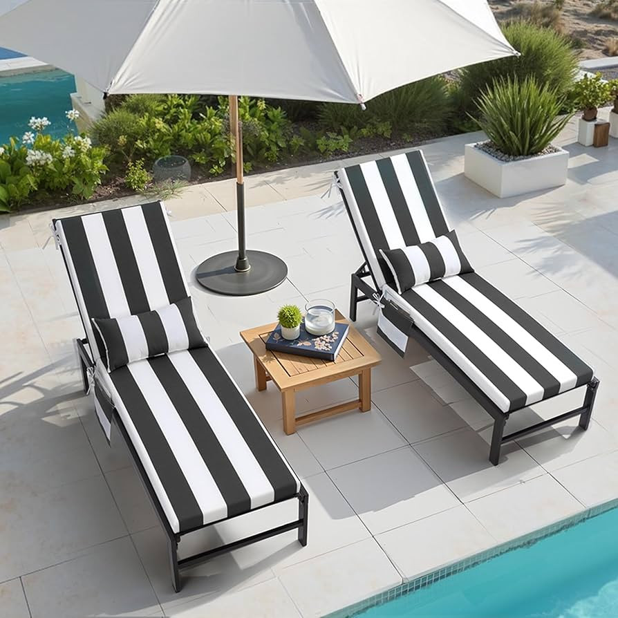 Outdoor Chaise Lounge Cushion Set of 2 with Head Pillow and Side Pockets, Water Repellent & Weath... | Amazon (US)