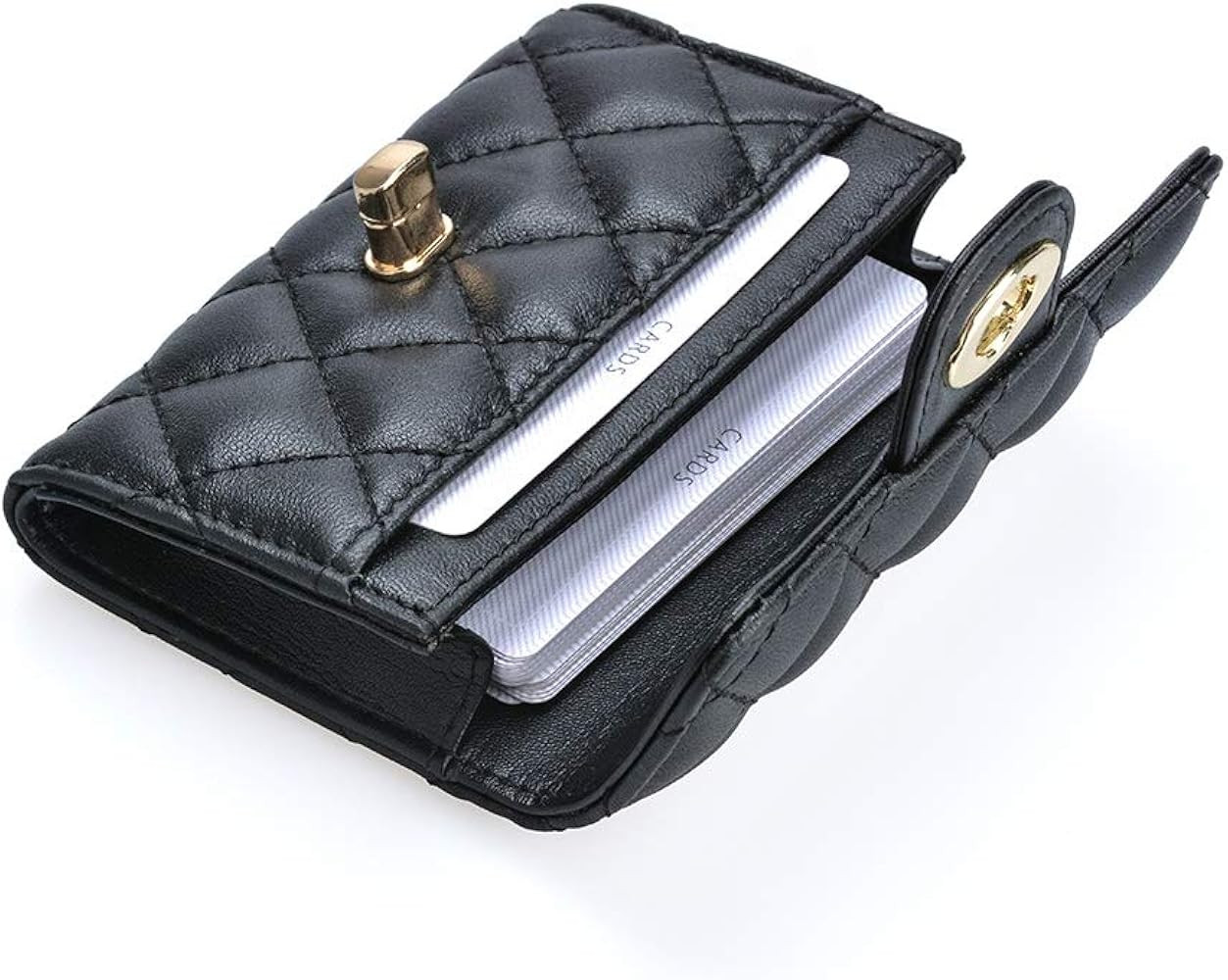 Luxury Black Quilted Leather Card Holder Wallet Credit Card Holder Wallet Small Wallet Compact Walle | Amazon (US)