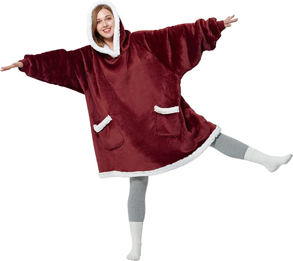 BEDSURE Wearable Blanket Hoodie - Sherpa Fleece Hooded Blanket for Adult as A Gift, Warm & Comfor... | Amazon (US)