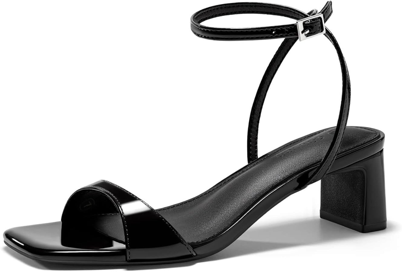 Coutgo Womens Chunky Low Heel Sandals Open Square Toe Ankle Strap Wedding Prom Dressy Shoes | Amazon (US)