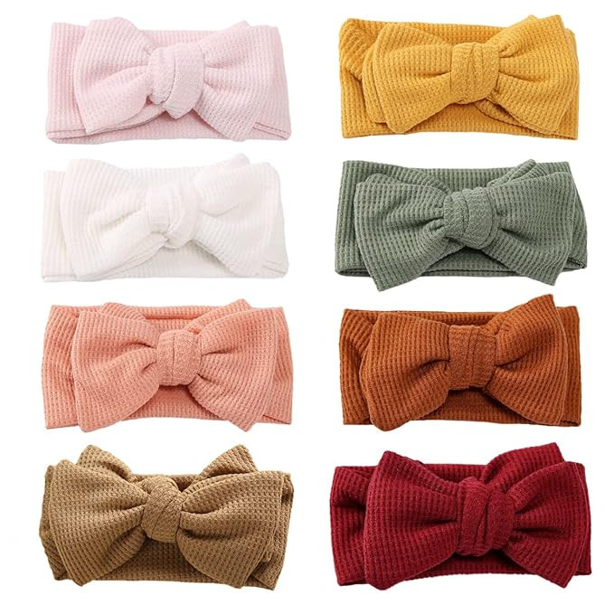 Baby Headbands Waffle Hairband with Bows for Baby Girls Newborn Infant Toddlers Kids | Amazon (US)