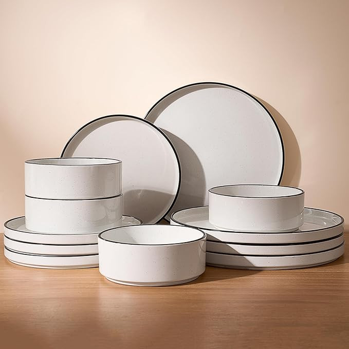 Famiware Nebula Plates and Bowls Sets for 4, 12 Pieces Stoneware Dinnerware Set, Microwave and Di... | Amazon (US)