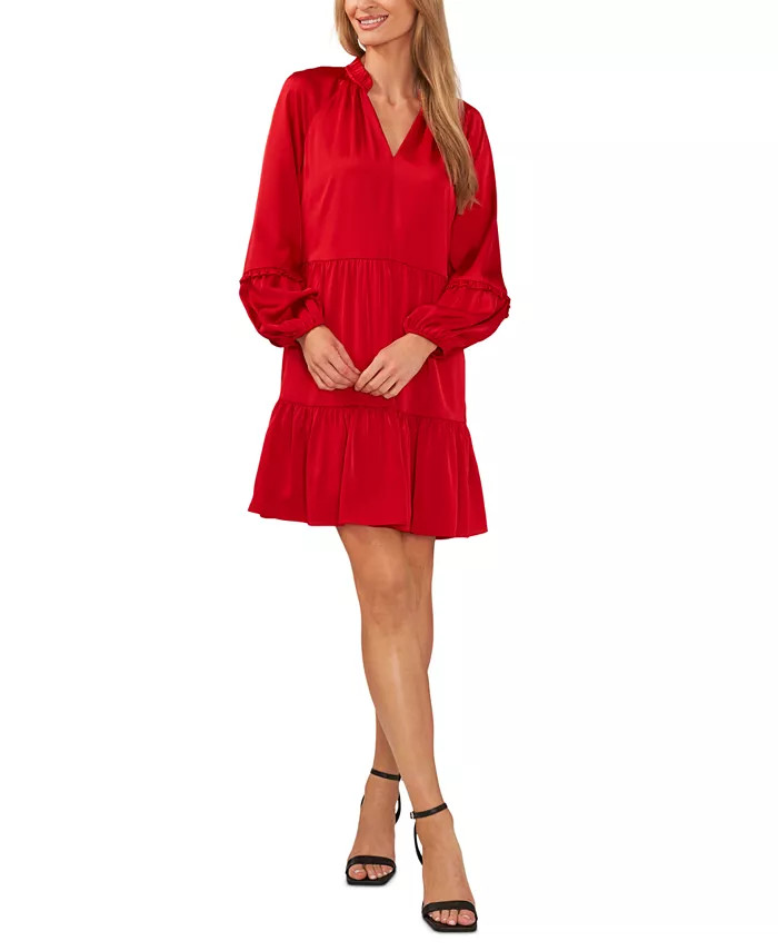 Women's V-Neck Tiered Long-Sleeve Baby Doll Dress | Macy's
