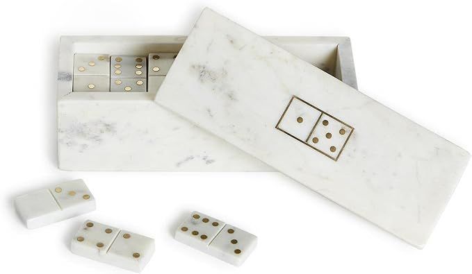 Two's Company Blanc De Blanc 28 Pc Gold Dot Domino Set in Covered Storage Box | Amazon (US)