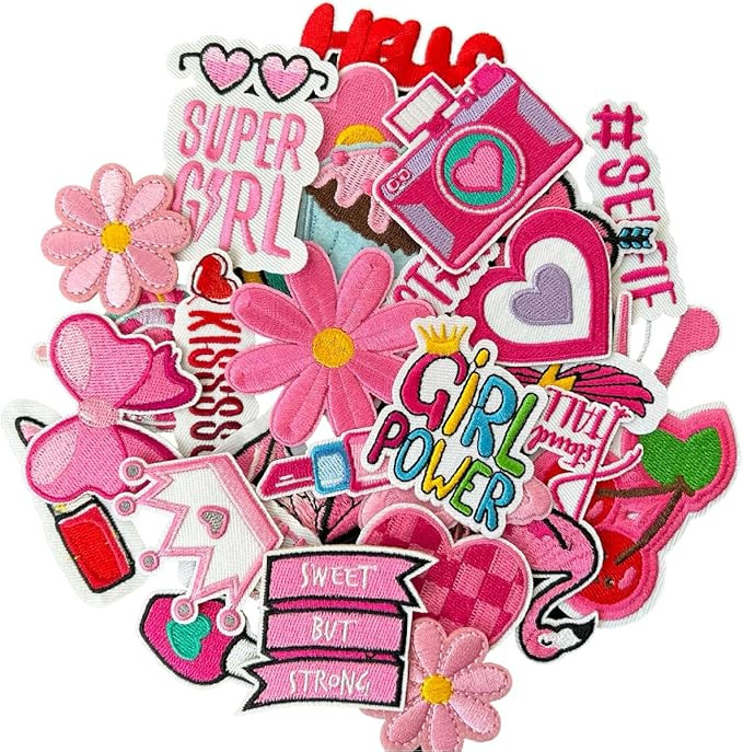 Pink Style Iron on Patches, Embroidered Vintage Girl Patches, Cute Applique Patches for Clothing,... | Amazon (US)