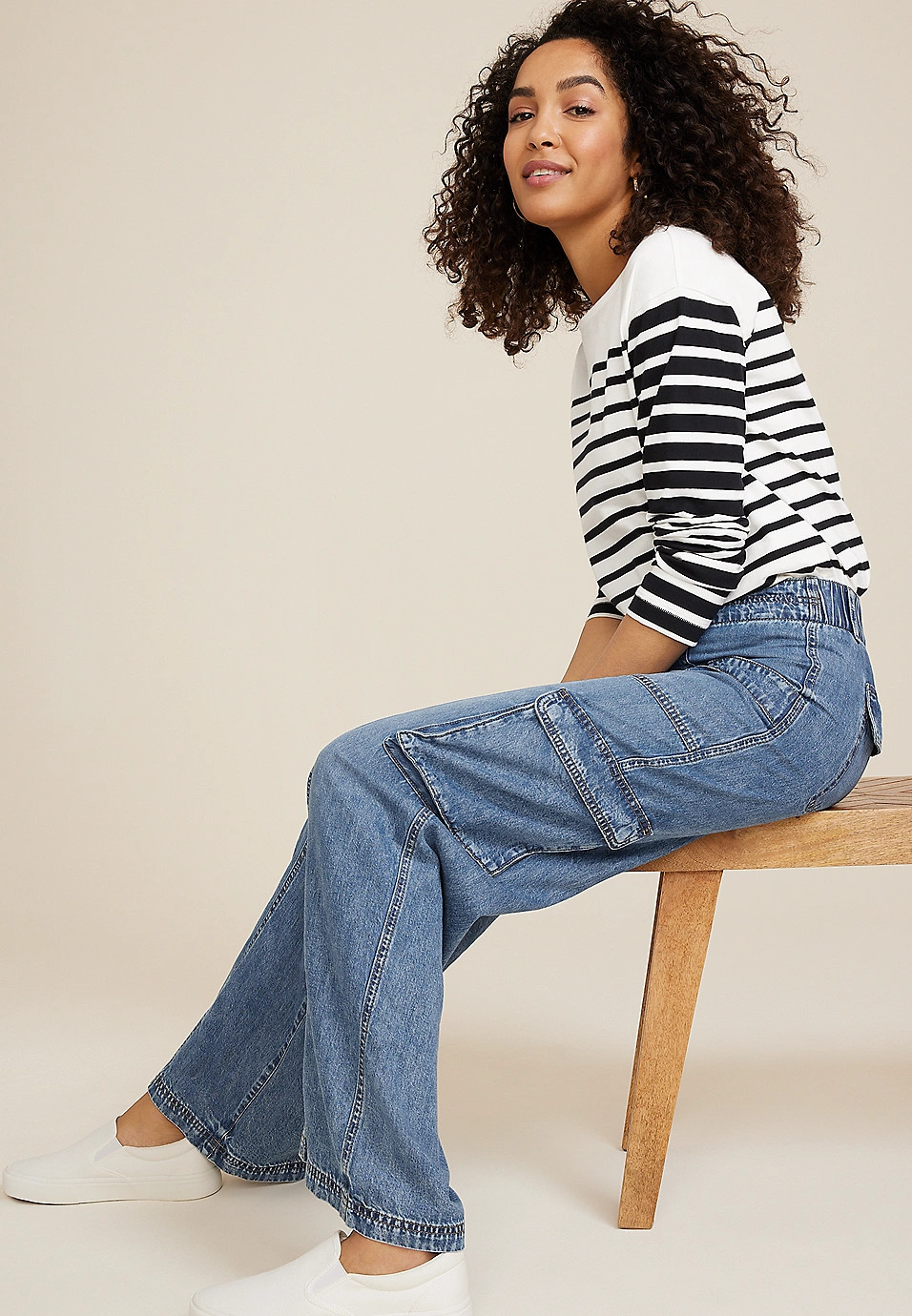 m jeans by maurices™ High Rise Cargo Wide Leg Jean | Maurices