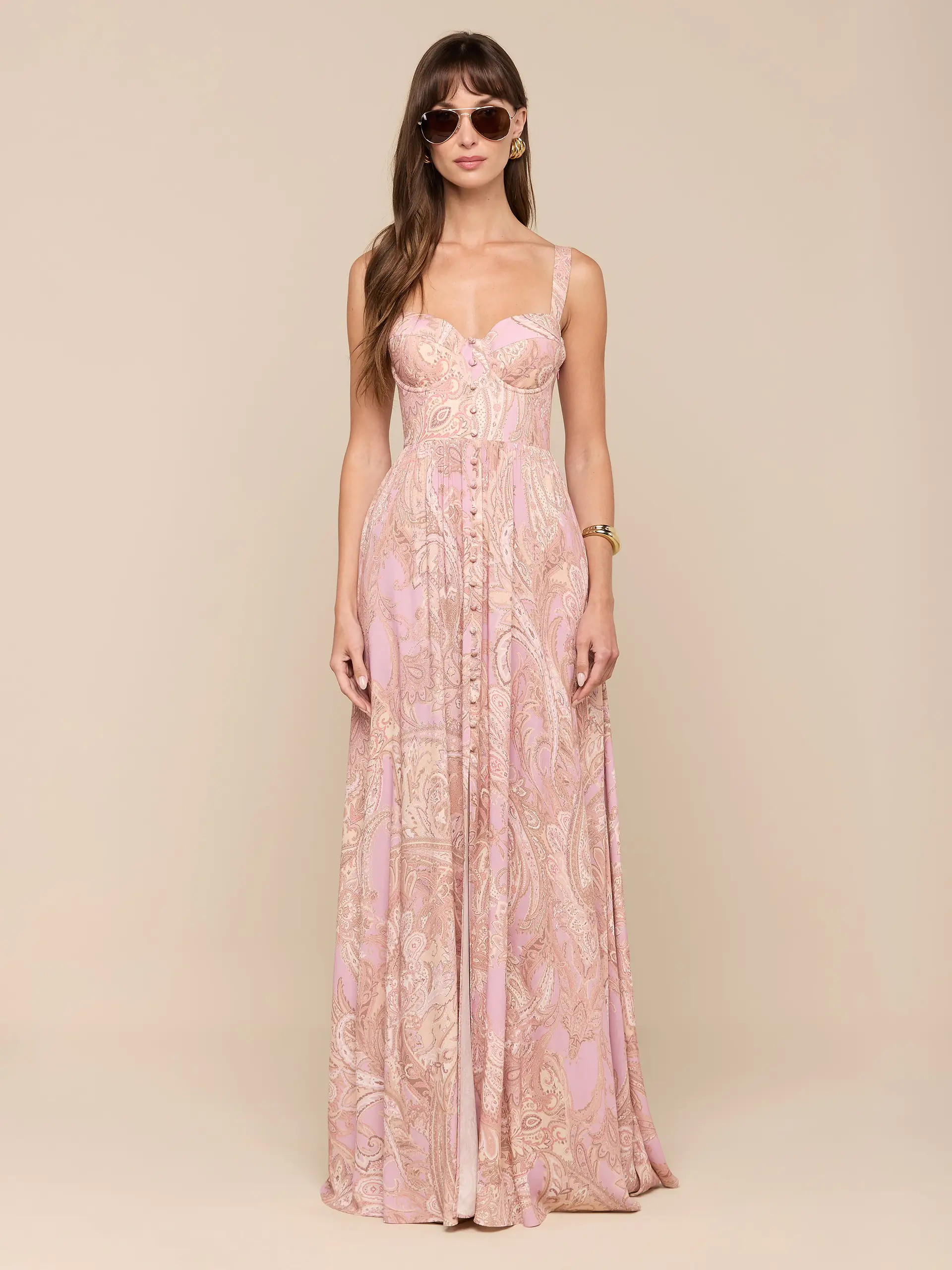 Rosette Maxi Dress in Mauve/Multi Traditional Paisley | L'AGENCE | L'Agence
