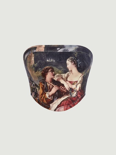 SHEIN Plus Figure Graphic Bandana Hem Tube Denim Top | SHEIN