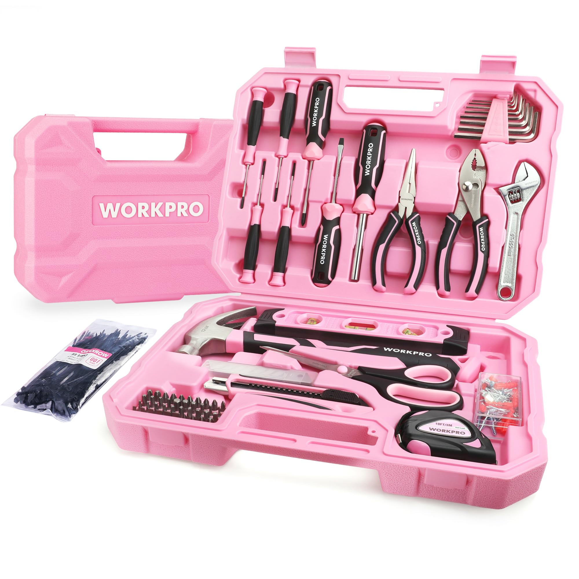 WORKPRO Pink Tool Set, 258 PCS Tool Kit for Women, Basic Household Tool Box with Hammer, Screwdri... | Amazon (US)