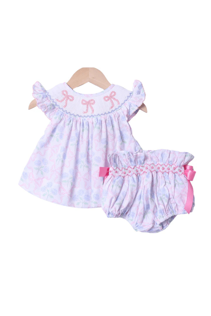 Smocked Hydrangea Bow Bloomer Set | The Smocked Flamingo
