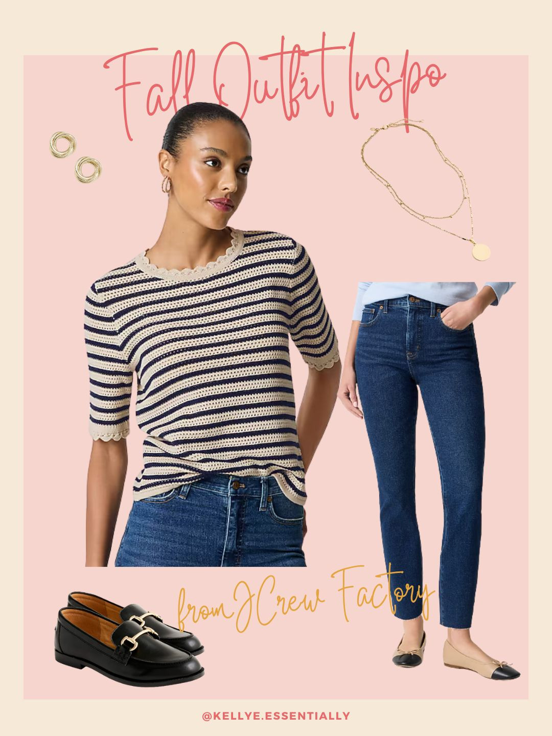 Looking for timeless fall outfit inspiration? This striped sweater from J.Crew Factory paired with dark denim jeans is the perfect classic combo. Add black loafers, a simple gold necklace, and hoop earrings for a classic look. 

 #LTKSeasonal #LTKFindsUnder50 #LTKStyleTip