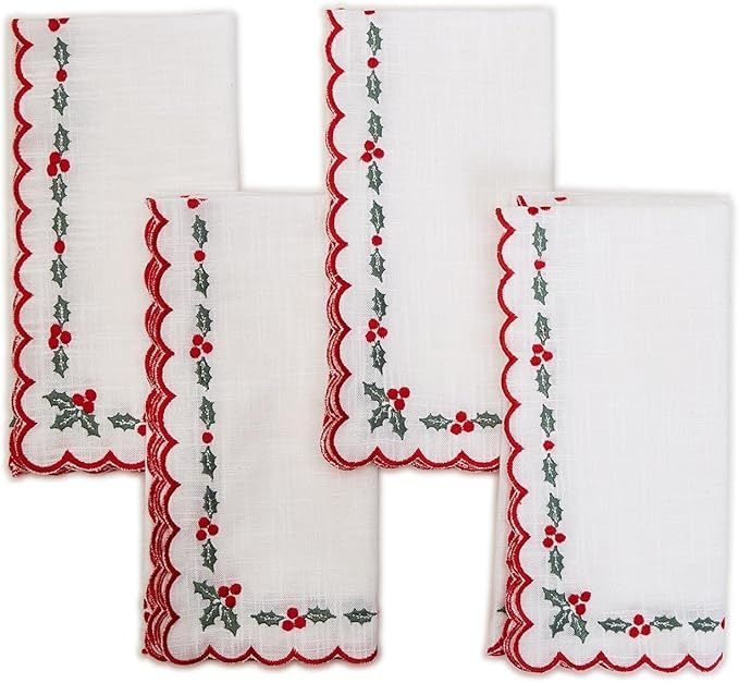 Holiday Holly Set Of 4 Embroidered Cloth Napkins With Scalloped Edge Napkins | Amazon (US)