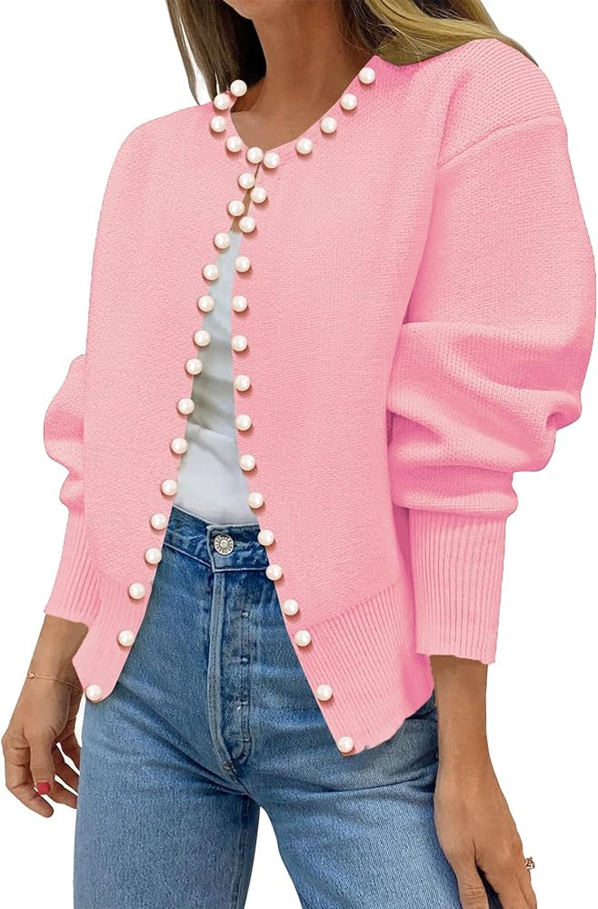 Kedera Womens Casual Pearl Cardigan 2025 Spring Elegant Embellished Long Sleeve Oversized Knit Sw... | Amazon (US)