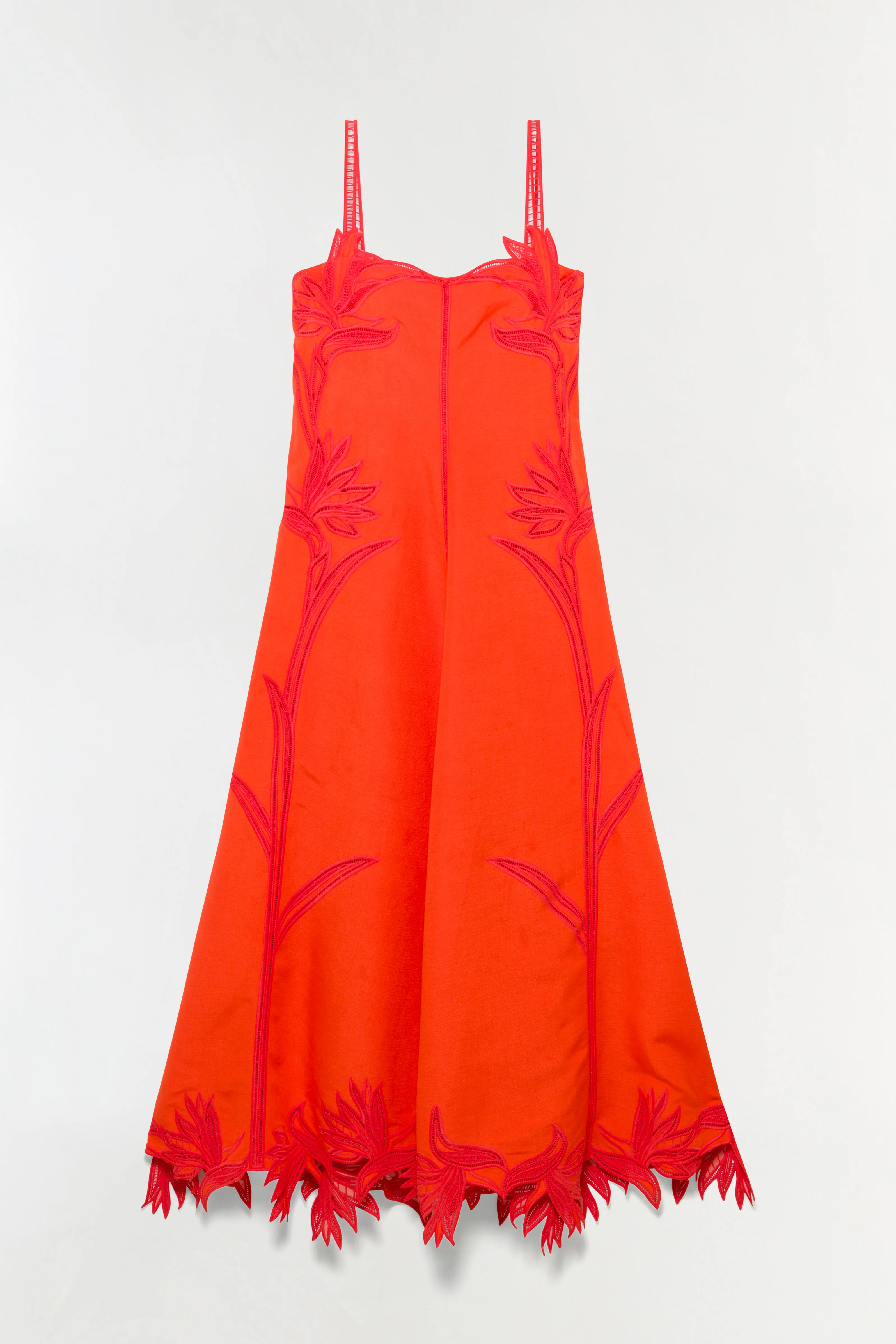 SIMKHAI Women's Ellery Embroidered Bustier Midi Dress in Lobster, Linen, Size Large | Simkhai