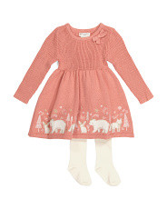 Infant Girls Winter Critter Sweater Dress With Tights | Marshalls