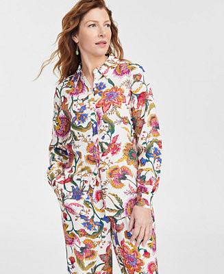 JM Collection Women's Linen-Blend Printed Shirt, Exclusively at Macy's - Macy's | Macy's