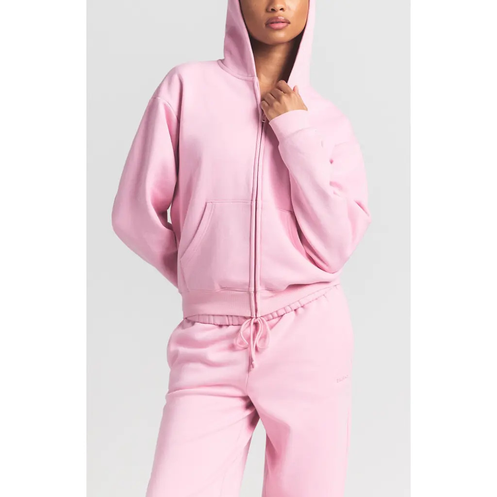 SKIMS Cotton Fleece Blend Classic Zip-Up Hoodie in Halite at Nordstrom, Size Small | Nordstrom