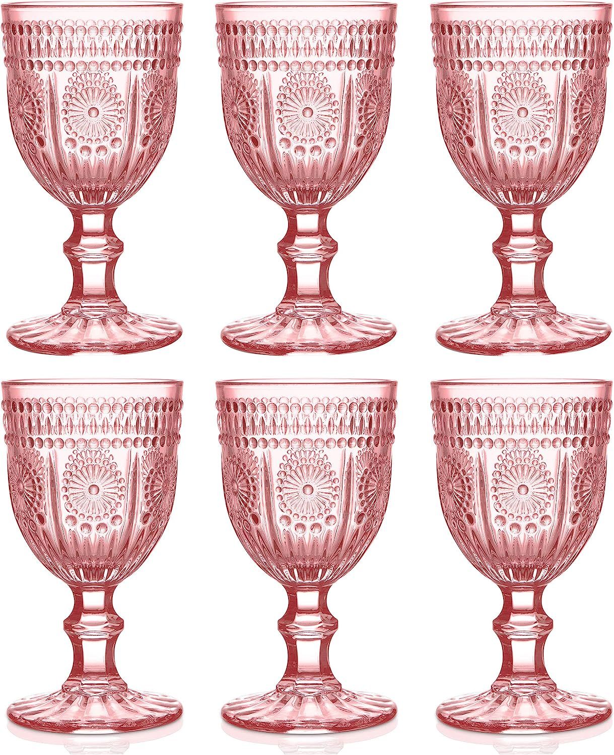 Pink Wine Glasses set of 6 perfect pink glassware for bridesmaid bridal shower wedding mothers da... | Amazon (US)