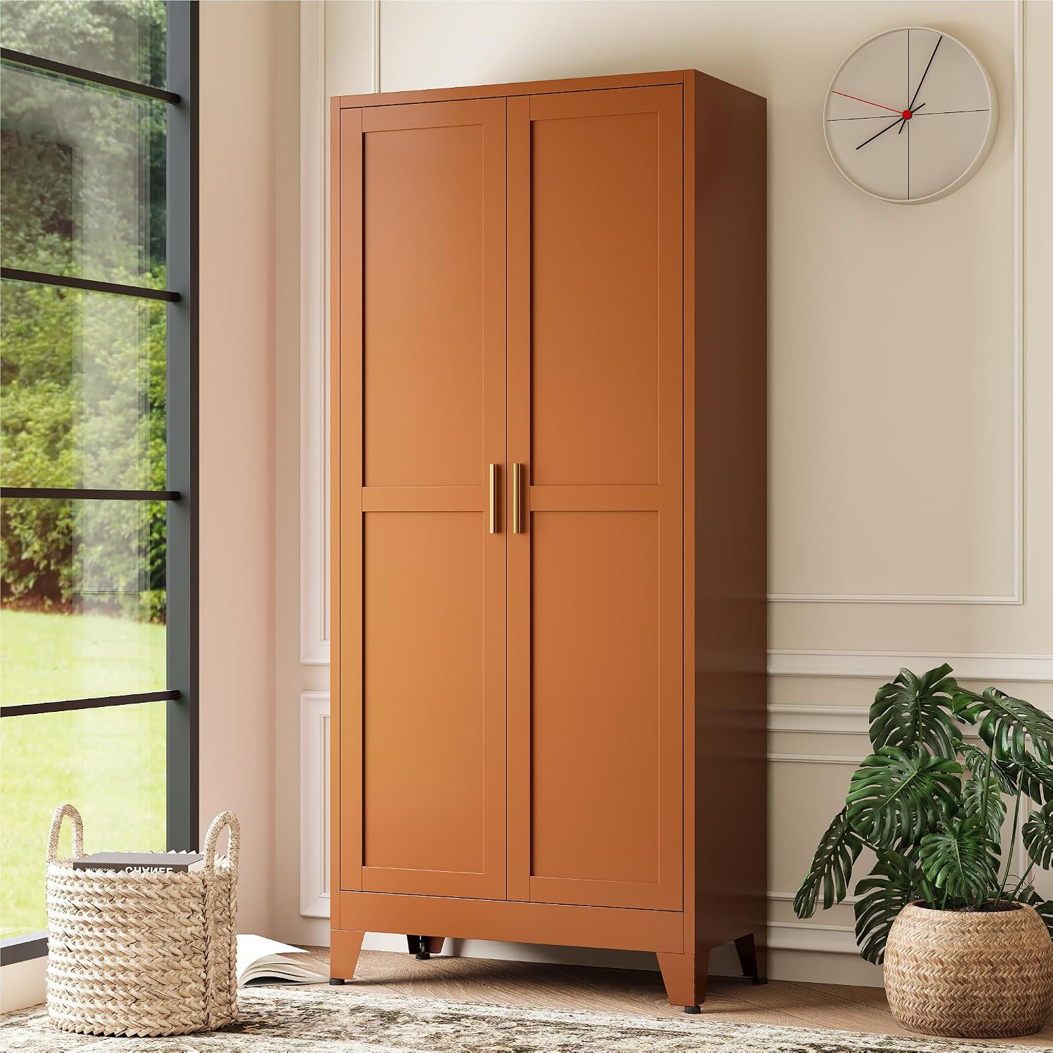 71H Tall Metal Storage Cabinet with 2 Doors and Adjustable Shelves,Kitchen Pantry Storage Cabinets,Tall Freestanding Cupboard for Bathroom,Office,Dining Room,Rustic Brown | Amazon (US)