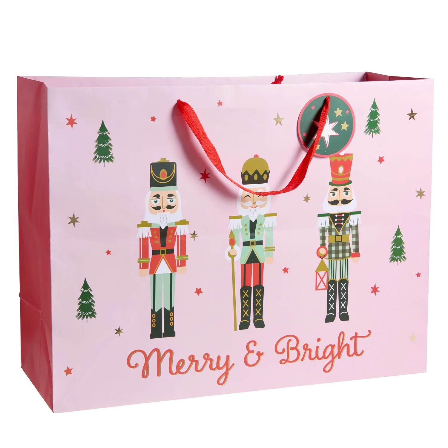 Super Jumbo Winter Blush Pink Nutcracker Trio Christmas Gift Bag, 12 in x 10 in, by Holiday Time | Walmart (US)