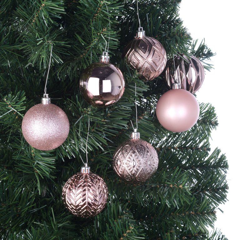 Holiday Time 60 mm Multi-textured Christmas Shatterproof Ornaments, Light Blush, 26 Count | Walmart (US)